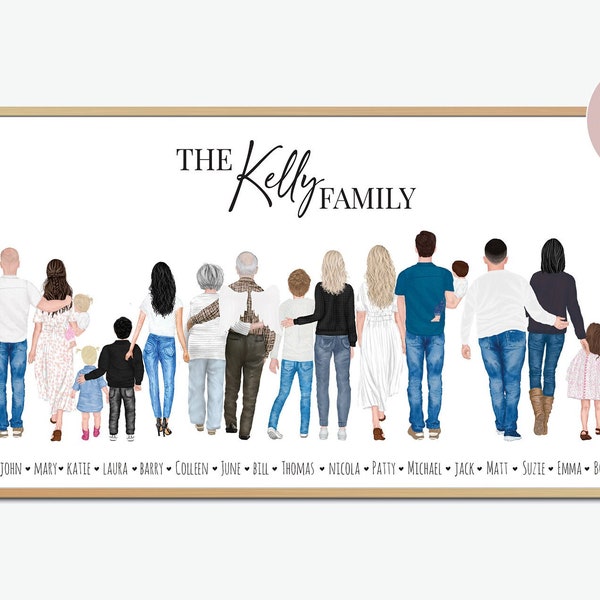 Large Family Print, PRINT AT HOME, Digital File, Personalised Family Portrait, Family Wall Art, Family Gift, Mothers Day Gift, Family Gift,