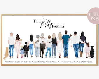 Large Family Print, PRINT AT HOME, Digital File, Personalised Family Portrait, Family Wall Art, Family Gift, Mothers Day Gift, Family Gift,