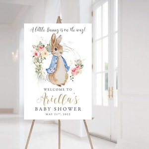 Peter Rabbit Baby Shower Welcome Sign, Editable Downloasd,  Personalised Baby Shower Sign, Peter Rabbit Decorations, Greenery Baby Sign