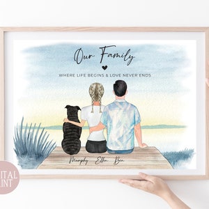 Family Print, PRINT AT HOME, Digital File, Personalised Illustrated Family Portrait Printable, Family Wall Art, Family Gift, Family Picture