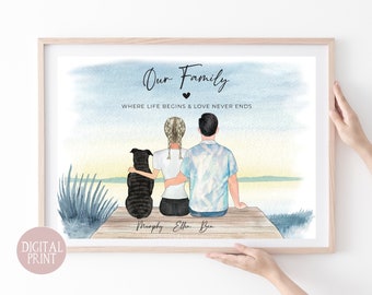 Family Print, PRINT AT HOME, Digital File, Personalised Illustrated Family Portrait Printable, Family Wall Art, Family Gift, Family Picture