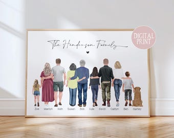Family Print, PRINT AT HOME, Digital File, Personalised Family Portrait,  Family Wall Art, Family Gift, Fathers Day Gift, Family Xmas Gift,