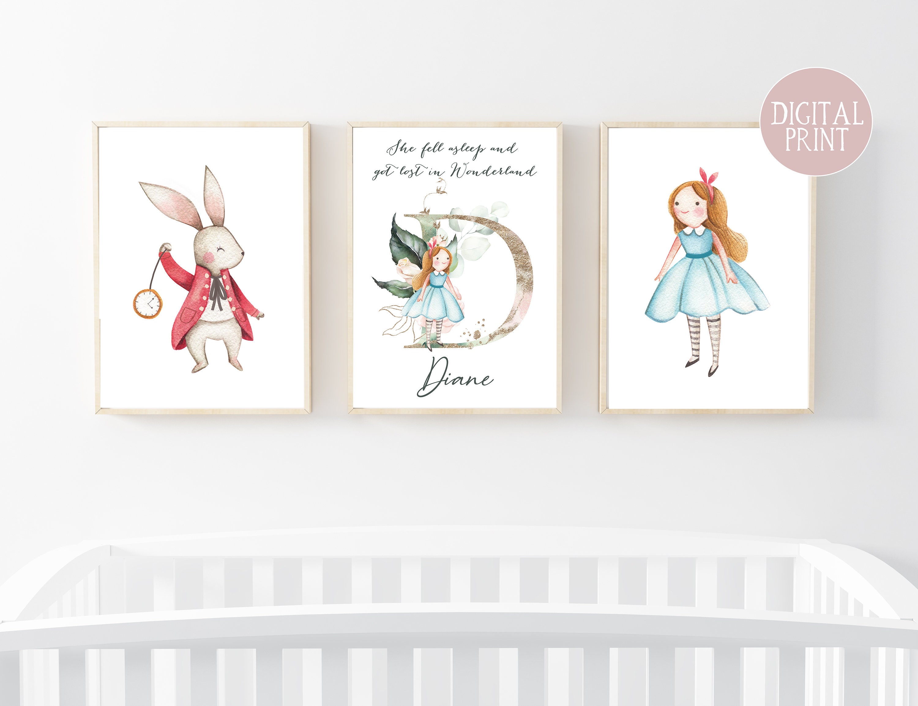 Alice in Wonderland Nursery Printable, DIGITAL FILE, Girls Initial ...