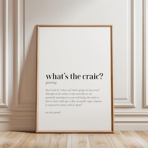 What&#39;s the Craic Print, What&#39;s the Craic  Definition Print, Irish Gift, Definition Irish Poster, Irish Slang, Irish Home Decor, Irish Poster