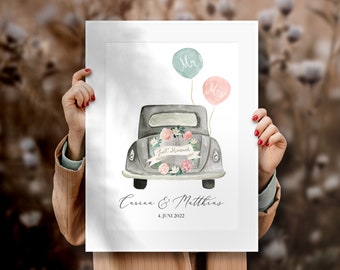 Wedding Car Personalised Printable, Editable Download, Wedding Gift, Personalised Wedding Poster,  Personalised Wedding Gift