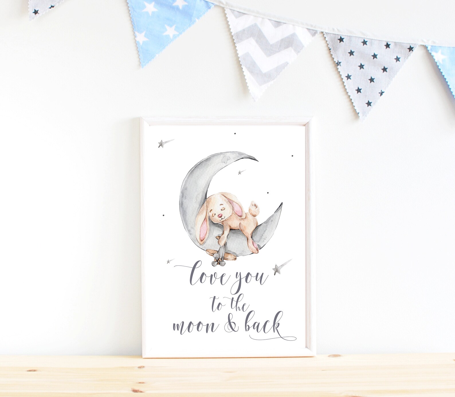 Bunny on Moon Nursery Wall Art Love you to the Moon and Back Etsy