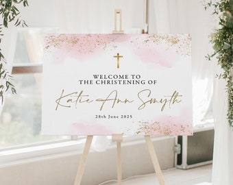 Girls Christening Welcome Sign Template, Christening Sign, Personalised Christening Decor, Girls Baptism Sign, Girls Baptism Welcome Sign