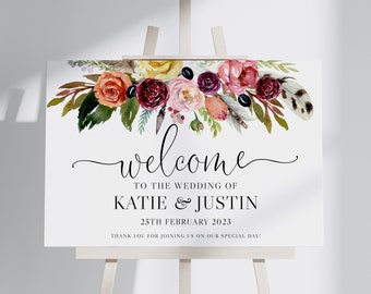 Wedding Welcome Sign Editable Template, Welcome to our Wedding Sign, Wedding Decor, Printable Wedding Sign, Boho Wedding Welcome Sign