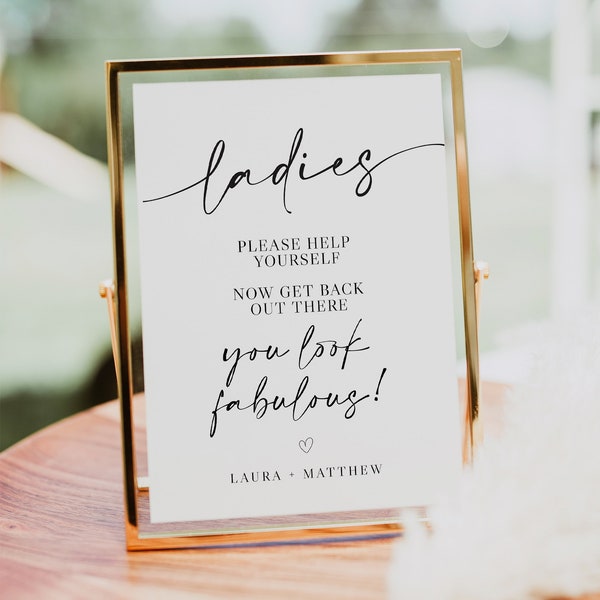 Ladies Please Help Yourself Editable Template, Ladies Bathroom Sign, Wedding Bathroom Basket Sign, Bathroom Sign, You Look Fabulous