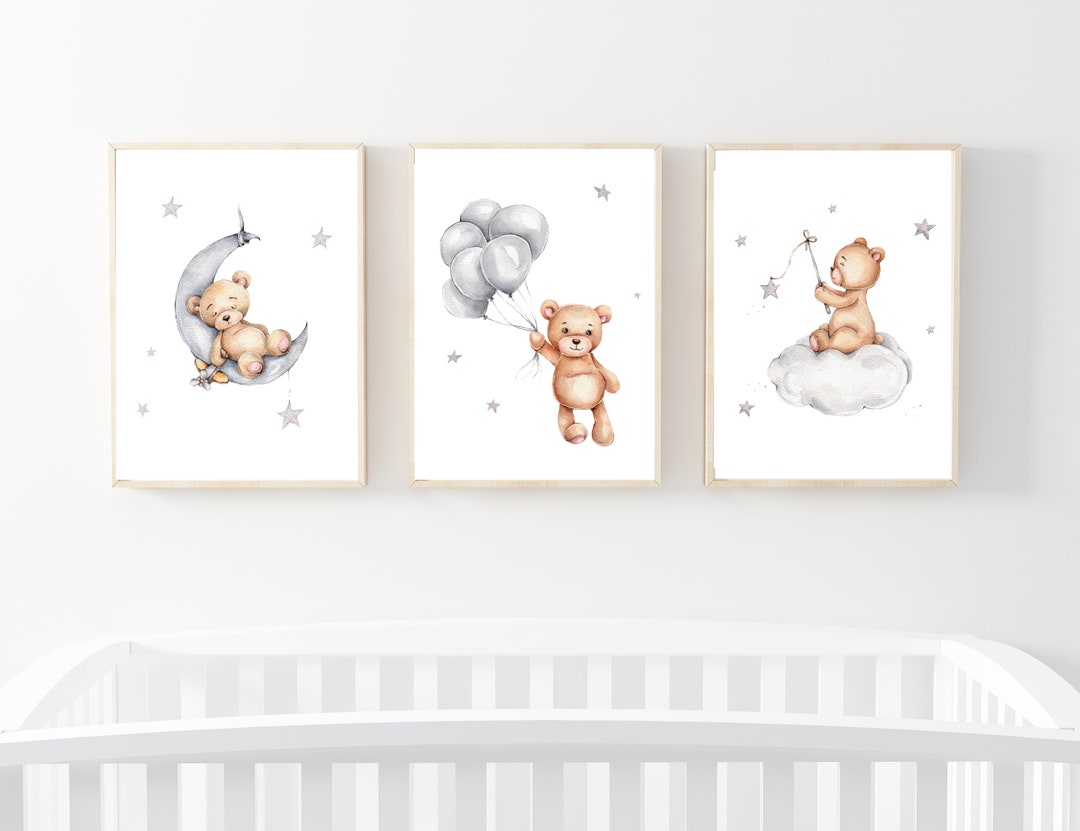Teddy Bear Nursery Prints Instant Download Set of 3 Bear Etsy