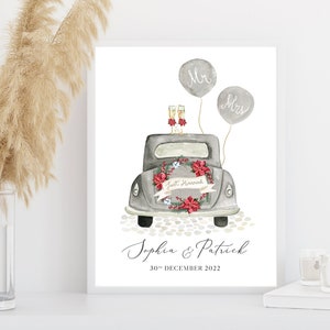 Weihnachten Hochzeit Auto Personalisierter Druck, DIGITALE DATEI, Hochzeitsgeschenk, personalisiertes Hochzeitsplakat, Weihnachtshochzeitsdruck