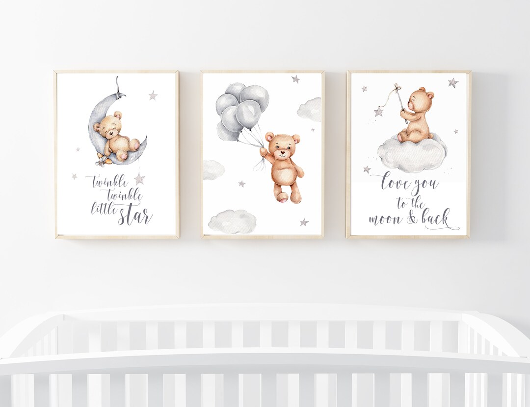 Teddy Bear Prints Set of 3 Bear Nursery Decor Nursery Wall - Etsy Ireland
