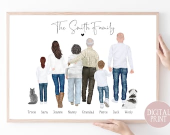 Family Print, PRINT AT HOME, Digital File, Personalised Family Portrait,  Family Wall Art, Family Gift, Mothers Day Gift, Family Xmas Gift,