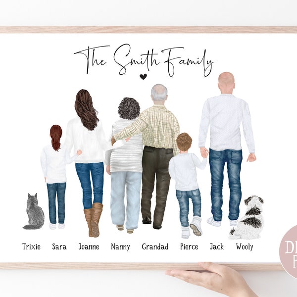 Family Print, PRINT AT HOME, Digital File, Personalised Family Portrait,  Family Wall Art, Family Gift, Mothers Day Gift, Family Xmas Gift,