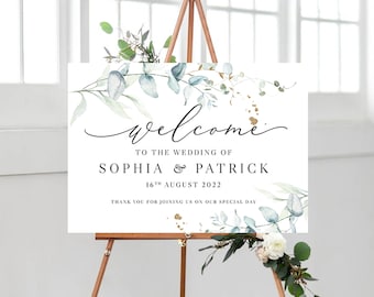 Wedding Welcome Sign Editable Template, Eucalyptus Wedding Sign, Welcome to our Wedding Sign, Wedding Decor, Printable Wedding Poster