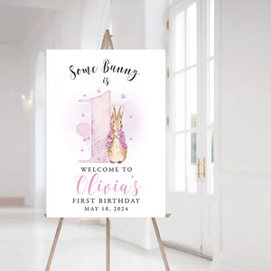 Flopsy Rabbit 1st Birthday Welcome Sign, DIGITAL FILE, Personalised 1st Birthday Sign,  Peter Rabbit Decorations, Girls First Birthday Sign