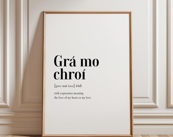Grá Mo Chroí Irish Love Print, Minimalist Wall Decor (Digital Download)