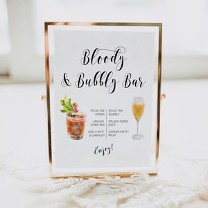 Bloody and Bubbly Bar Sign, DIGITAL FILE, Bloody Mary Bar Poster, Bubbly Bar Printable , Watercolor Cocktail Sign, Party Bar Sign