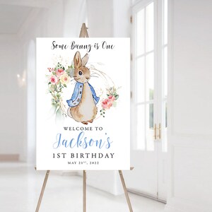 Peter Rabbit Printable Sign, DIGITAL FILE, Peter Rabbit Birthday Party Sign, Blue & Pink Peter Rabbit Baby Shower Sign Printable Party Decor