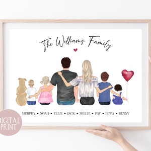 Family Print, PRINT AT HOME, Digital File, Personalised Family Portrait, Family Wall Art, Family Gift, Mothers Day Gift, Family Gift, Xmas