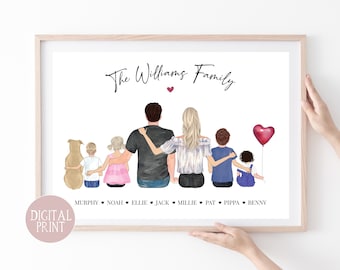 Family Print, PRINT AT HOME, Digital File, Personalised Family Portrait, Family Wall Art, Family Gift, Mothers Day Gift, Family Gift, Xmas