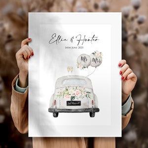 Coche de boda personalizado imprimible, descarga editable, regalo de boda, cartel de boda personalizado, regalo de boda personalizado
