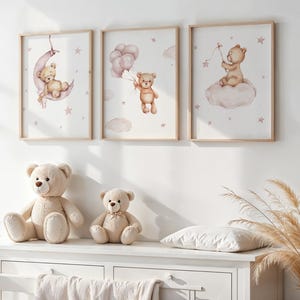 Rosa Teddy Bär Kinderzimmer Drucke, Sofort Download, 3er Set Rosa Bär Kinderzimmer Drucke, Teddy Bär Kinderzimmer Dekor, neues Baby Druck, rosa Teddy