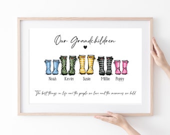 Personalised Welly Grandchildren Print, PRINT AT HOME, Digital File, Personalised Family Print, Welly Boot Family, Mothers Day Gift