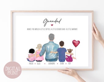 Grandad Portrait  Print,  PRINT AT HOME, Digital File, Grandpa Gift, Family Christmas Gift, Family Portrait Picture, Family Gift, Dad Gift