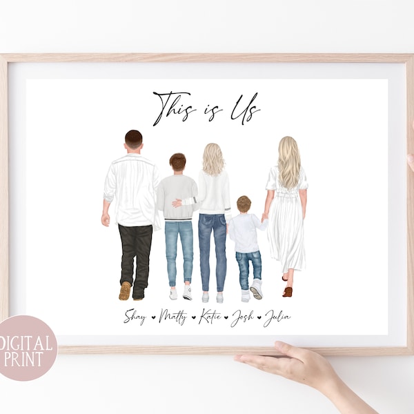 Family Print, PRINT AT HOME, Digital File, Personalised Family Portrait, Family Wall Art, Family Gift, Mothers Day Gift, Family Gift, Xmas