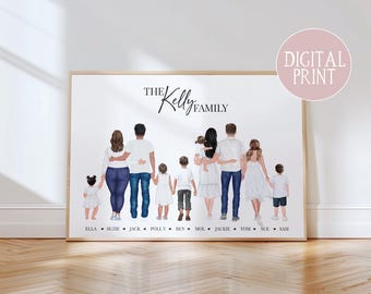 Family Print, PRINT AT HOME, Digital File, Personalised Family Portrait, Family Wall Art, Family Gift, Fathers Day Print, Family Gift, Xmas