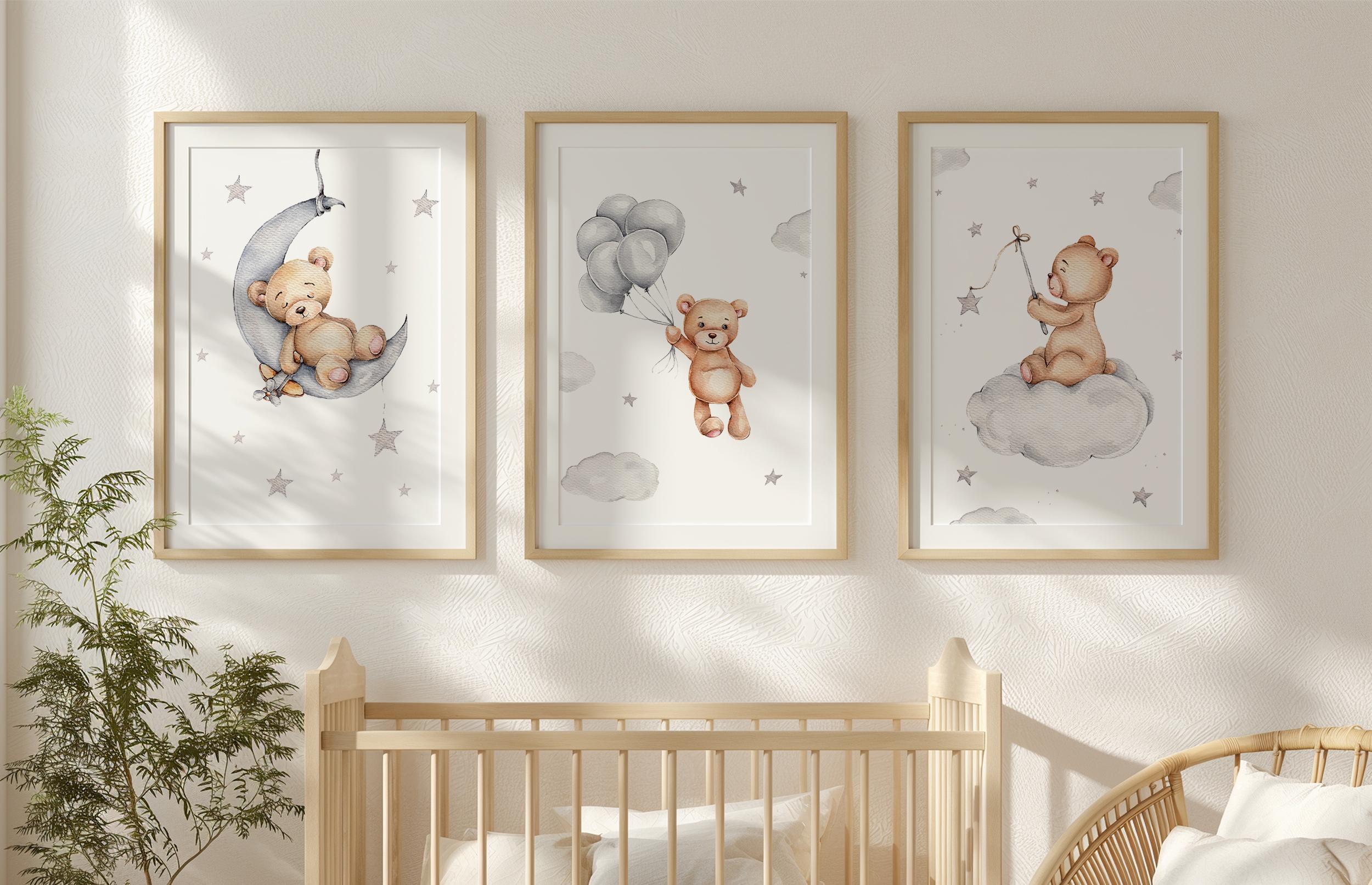 Teddy Bear Nursery Prints, Set of 3, Baby Decor (digital Download) - Etsy