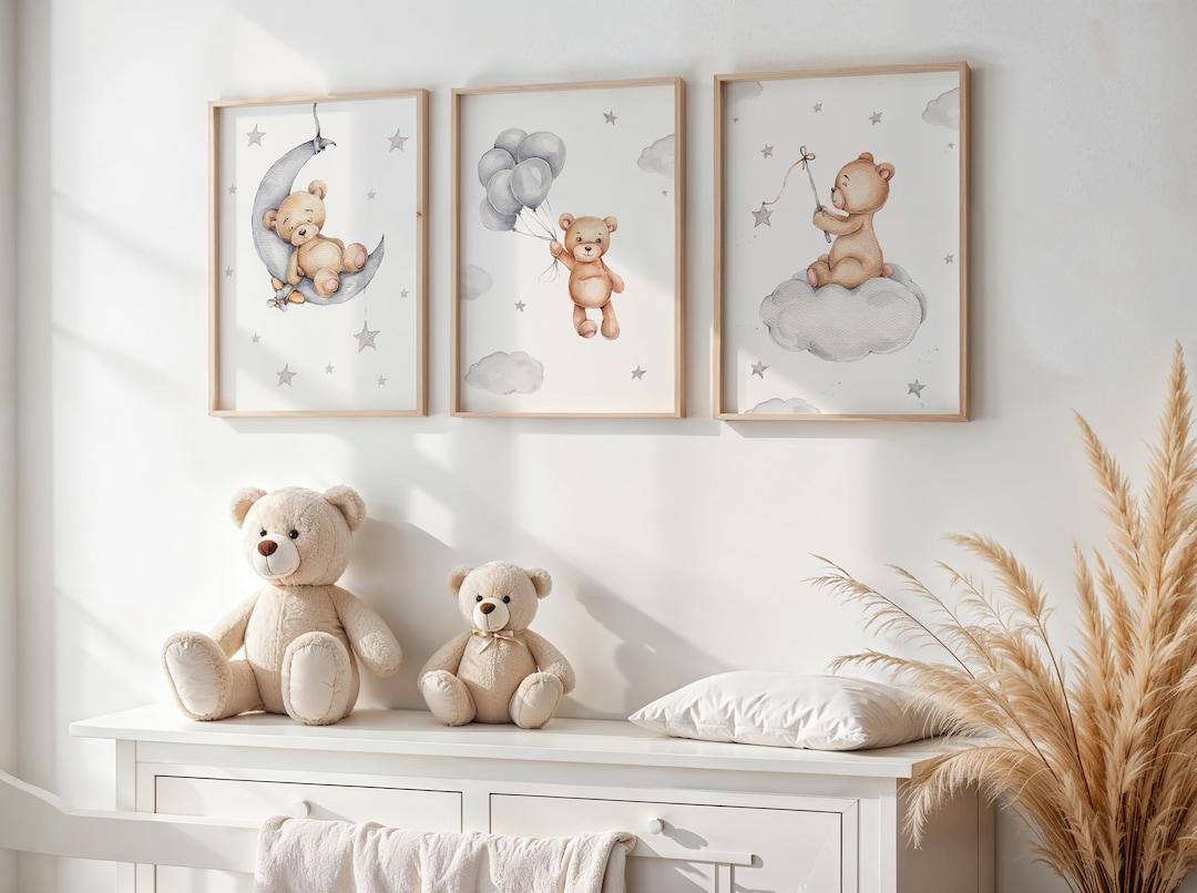 Teddy Bear Nursery Prints, Set of 3, Baby Decor (digital Download) - Etsy