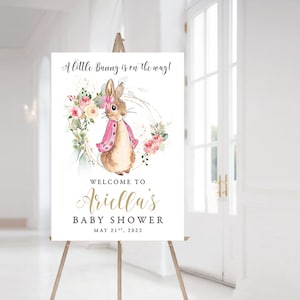 Flopsy Rabbit Baby Shower Welcome Sign, Editable Download, Personalised Baby Shower Sign, Peter Rabbit Decorations, Greenery Baby Sign