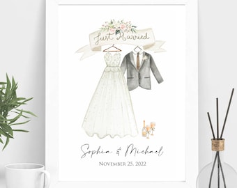 Personalized Wedding Dress Print, Custom Couple Names, Wedding Gift (Digital File)