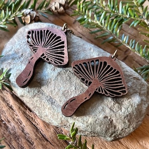 Wooden Mottlegill Mushroom Earrings | Panaeolus Cinctulus Fungi Earrings | Enchanted Forest Cottagecore Jewelry