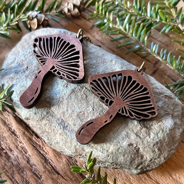 Wooden Mottlegill Mushroom Earrings | Panaeolus Cinctulus Fungi Earrings | Enchanted Forest Cottagecore Jewelry