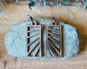 Zion Wood Rectangle Cutout Earrings | Modern Geometric Wooden Jewelry