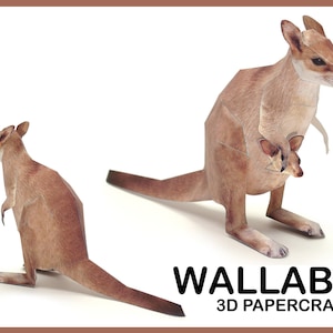 WALLABY 3D Papercraft / Animals Papercraft /  Printable DIY template pdf / animals home decor / wallaby papercraft sculpture / 3d origami