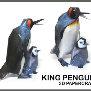 PINGÜINO REY 3D Papercraft / Pingüino de papel PDF / Animales de Papercraft / Decoración del hogar del pingüino /
