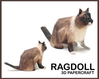 RAGDOLL 3D Papercraft / ragdoll cat paper craft / kitten 3d papercraft / cat 3d paper sculpture / DIY cat digital template pdf / decor cat