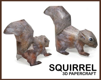 SQUIRREL 3D Papercraft / squirrel decor / 3d origami squirrel / papercraft animals / squirrel diy statue / origami decoration / PDF template