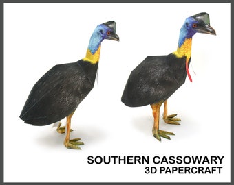 SOUTHERN CASSOWARY 3D Papercraft / Southern Cassowary DIY / 3D Papercraft origami toy birds Art / Bird Home Decor / Cassowary PdfTemplate