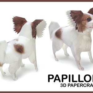 PAPILLON 3D Papercraft / toy spaniel papercraft 3d / modèle papier chien / sculpture papier chien / téléchargement instantané pdf / modèle numérique DIY