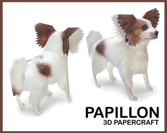 PAPILLON 3D Papercraft / toy spaniel papercraft 3d / dog paper model / dog paper sculpture / instant download pdf / DIY digital template