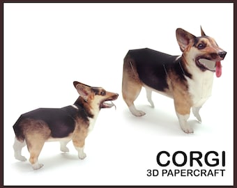 Corgis 3D Papercraft / Aufkleber für Corgis / 3d gedruckt / 3d Origami / süßes Geschenk für Corgis / Papercraft Modell / Papiermodell für Corgis ,