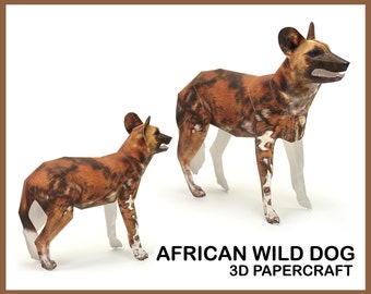 AFRICAN WILD DOG 3D Papercraft / cadeau amoureux des chiens / sculpture chien / animaux papercraft / puzzle 3d / modèle 3d / origami 3d / modèle papercraft