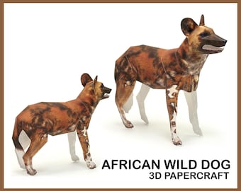 AFRICAN WILD DOG 3D Papercraft / dog lover gift / dog sculpture / papercraft animals / 3d puzzle / 3d model / 3d origami / papercraft model
