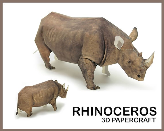 BLACK RHINOCEROS 3D Papercraft / Papercraft Rhino Sculpture / Low