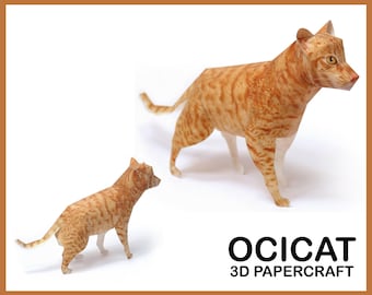 OCICAT 3D Papercraft / cat sculpture / cat home decor / cat lover gift / cat printable pdf / 3d origami / cat digital download / 3d model